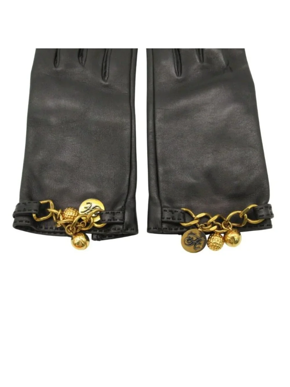 Hermes Gloves Logo Charm Chain Lambskin 7.5 Black